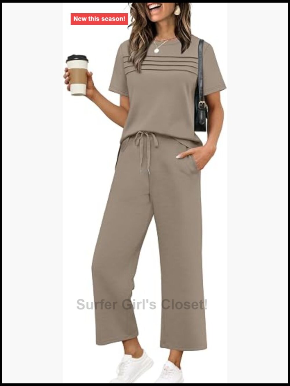 Two Piece Lounge Set Short Sleeve Wide Leg Crop Pants Travel Vacation Outfit